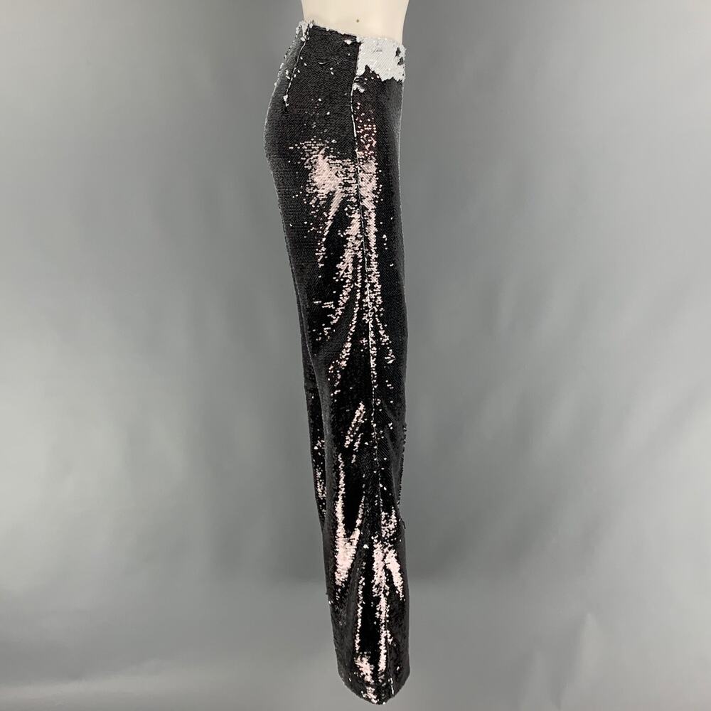MSGM Size S Black White Polyester Blend Sequined Side Zipper Dress Pants